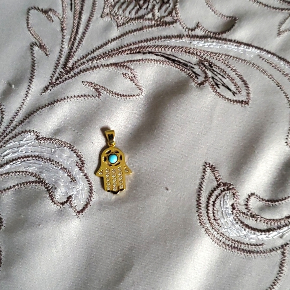 14k Diamond Hamsa with Turquoise